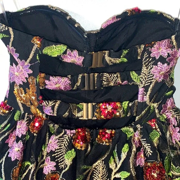 NWOT Fashion Nova Floral Sequins Bustier Top Strapless Babydoll Dress - Picture 12 of 16